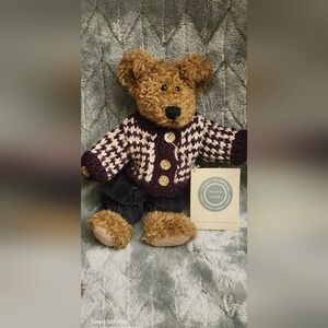 Boyds Bears Plush Teddy Bear in Purple & White Houndstooth Knit Sweater